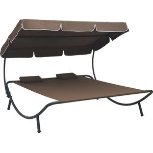 vidaXL Loungebed - Bruin - Oxford - Inclusief Kussens en Luifel