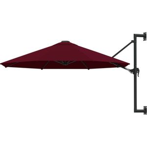 <p>Deze elegante muurparasol is de perfecte keuze om wat schaduw te creëren en jezelf te beschermen tegen de schadelijke uv-straling van de zon.</p>
<p>Het parasoldoek is gemaakt van uv-beschermend en anti-vervagend polyester waardoor het je optimale bescherming tegen de zon biedt en het gemakkelijk schoon te maken is.</p>
<p>Het exclusieve ontwerp van deze parasol stelt je in staat om de parasol te kantelen om zo de zon te blokkeren terwijl deze langzaam richting de horizon beweegt.</p>
<p>De sterke metalen paal, samen met de 8 duurzame baleinen, maakt de parasol zeer stabiel en duurzaam.</p>
<p>De tuinparasol kan eenvoudig geopend en gesloten worden dankzij het zwengelmechanisme.</p>
<p>Het product is eenvoudig te monteren.</p>
<p>De levering bevat montageaccessoires.</p>
<p>Let op, wij adviseren om het doek te behandelen met een waterdichtmakende spray als hij wordt blootgesteld aan zware regenval.</p>
<p>De hoogte van deze wandparasol hangt af van de hoogte van de muur.</p>
<ul>
  <li>Kleur: bordeauxrood</li>
  <li>Materiaal: stof en metaal</li>
  <li>Totale afmetingen: 300 x 131 cm (ø x H)</li>
  <li>Diameter buis: 48 mm</li>
  <li>Met zwengelsysteem</li>
  <li>Met 8 baleinen</li>
  <li>Levering bevat een wandbevestiging</li>
</ul>