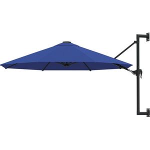 <p>Deze elegante muurparasol is de perfecte keuze om wat schaduw te creëren en jezelf te beschermen tegen de schadelijke uv-straling van de zon.</p>
<p>Het parasoldoek is gemaakt van uv-beschermend en anti-vervagend polyester waardoor het je optimale bescherming tegen de zon biedt en het gemakkelijk schoon te maken is.</p>
<p>Het exclusieve ontwerp van deze parasol stelt je in staat om de parasol te kantelen om zo de zon te blokkeren terwijl deze langzaam richting de horizon beweegt.</p>
<p>De sterke metalen paal, samen met de 8 duurzame baleinen, maakt de parasol zeer stabiel en duurzaam.</p>
<p>De tuinparasol kan eenvoudig geopend en gesloten worden dankzij het zwengelmechanisme.</p>
<p>Het product is eenvoudig te monteren.</p>
<p>De levering bevat montageaccessoires.</p>
<p>Let op, wij adviseren om het doek te behandelen met een waterdichtmakende spray als hij wordt blootgesteld aan zware regenval.</p>
<p>De hoogte van deze wandparasol hangt af van de hoogte van de muur.</p>
<ul>
  <li>Kleur: blauw</li>
  <li>Materiaal: stof en metaal</li>
  <li>Totale afmetingen: 300 x 131 cm (ø x H)</li>
  <li>Diameter buis: 48 mm</li>
  <li>Met zwengelsysteem</li>
  <li>Met 8 baleinen</li>
  <li>Levering bevat een wandbevestiging</li>
</ul>