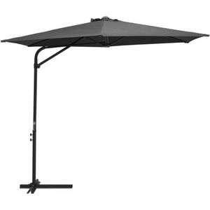 <p>Deze parasol is de perfecte keuze om schaduw te creëren en jezelf te beschermen tegen schadelijke uv-straling. Het parasoldoek is gemaakt van uv-beschermend en anti-vervagend polyester, waardoor het je optimaal tegen de zon beschermt en gemakkelijk schoon te maken is.</p>
<p>De parasol wordt geleverd met een stevige kruisvoet voor extra stabiliteit. De sterke stalen paal en de 6 duurzame baleinen maken de parasol zeer stabiel en duurzaam. Dankzij het zwengelmechanisme kan de tuinparasol eenvoudig geopend en gesloten worden.</p>
<p>Het product is eenvoudig te monteren. Let op, wij adviseren om het doek te behandelen met een waterdichtmakende spray als het wordt blootgesteld aan zware regenval.</p>
<ul>
  <li>Kleur: antraciet</li>
  <li>Materiaal: stof (100% polyester) en staal</li>
  <li>Totale afmetingen: 300 x 250 cm (ø x H)</li>
  <li>Afmetingen kruisvoet: 100 x 60 cm (L x B)</li>
  <li>Diameter paal: 42 cm</li>
  <li>Met luchtventilatie en zwengelmechanisme</li>
  <li>Met 6 baleinen</li>
  <li>Montage vereist</li>
</ul>