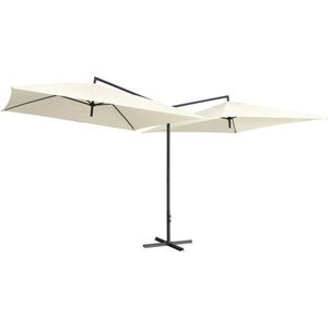 VidaXL Dubbele Parasol met Stalen Paal 250x250 cm - Zandwit