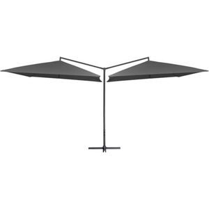 VidaXL Dubbele Parasol met Stalen Paal 250x250 cm - Antraciet