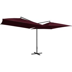 VidaXL Dubbele Parasol met Stalen Paal 250x250 cm - Bordeauxrood