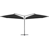 VidaXL Dubbele Parasol met Stalen Paal 250x250 cm - Zwart