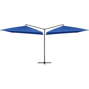 VidaXL Dubbele Parasol met Stalen Paal 250x250 cm - Azuurblauw