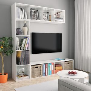 vidaXL 3-delige Boekenkast-|tv-meubelset 180x30x180 cm hoogglans wit