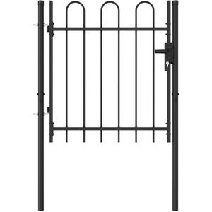 vidaXL - Poort - met - gebogen - bovenkant - enkel - 1x1 - m - staal - zwart