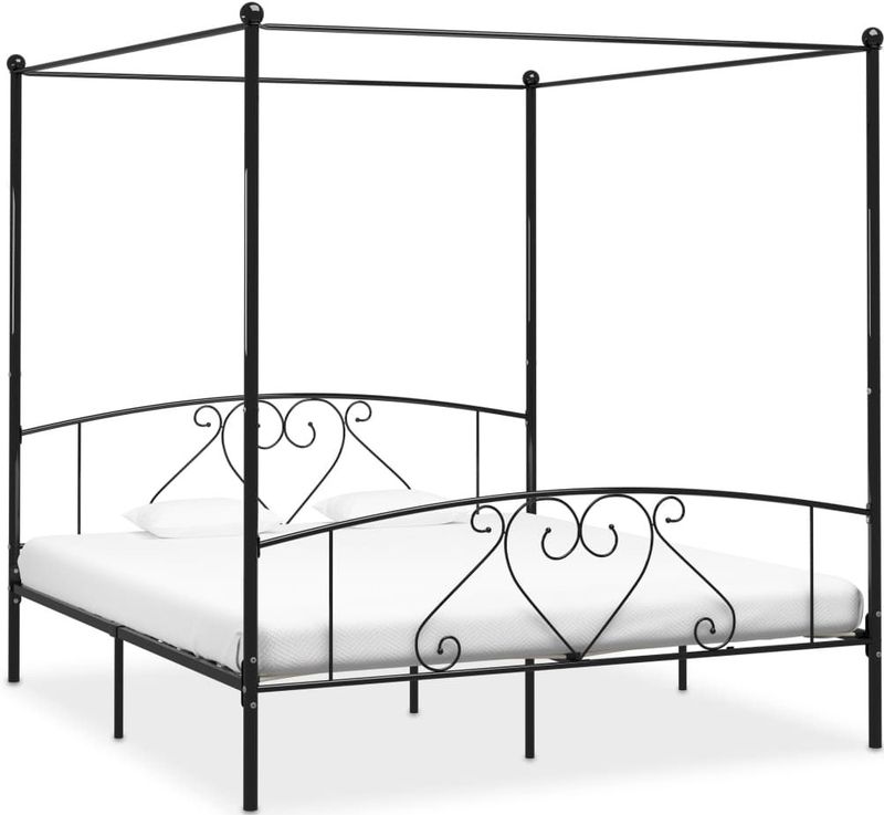 vidaXL Himmelbett-Gestell Schwarz Metall 200 x 200 cm