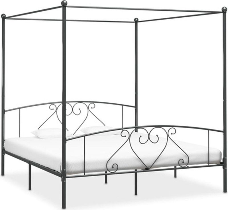 Himmelbett-Gestell Grau Metall 180 x 200 cm Vidaxl