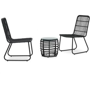 vidaXL - 3-delige - Bistroset - poly - rattan - zwart