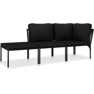 Vidaxl 3-delige Loungeset Met Kussens Pvc Zwart