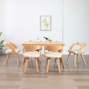 vidaXL Eetkamerstoelen 6 stuks. Crème gebogen hout en imitatieleer - 8719883784410