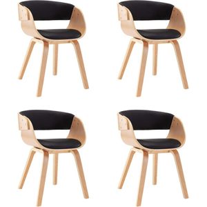 VidaXL Eetkamerstoelen 4 st Gebogen Hout & Kunstleer Zwart