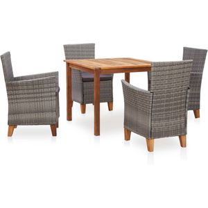 Vidaxl - 5-tlg. Garten-Essgruppe Poly Rattan und Massivholz Akazie Grau