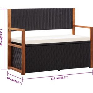 VidaXL Opbergbankje 115 cm Poly Rattan en Massief Acaciahout Zwart