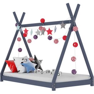 vidaXL Kinderbedframe massief grenenhout grijs 80x160 cm