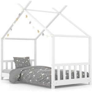 Kinderbedframe massief grenenhout wit 80x160 cm