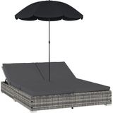 VidaXL Loungebed met Parasol Poly Rattan Grijs