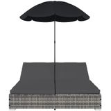 VidaXL Loungebed met Parasol Poly Rattan Grijs