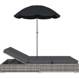 VidaXL Loungebed met Parasol Poly Rattan Grijs