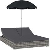 VidaXL Loungebed met Parasol Poly Rattan Grijs