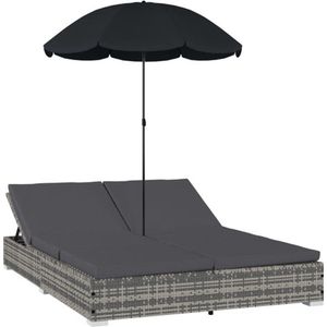 VidaXL Loungebed met Parasol Poly Rattan Grijs