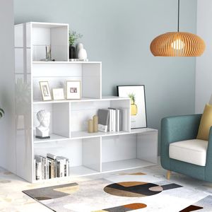 Boekenkast - Hoogglans Wit - Bewerkt Hout - 6 Open Schappen