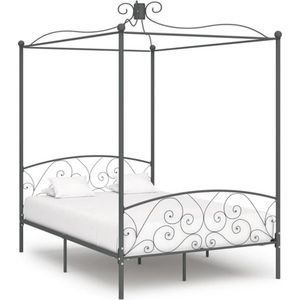 Metalen Hemelbedframe - Grijs - Metaal - Inclusief Lattenbodem