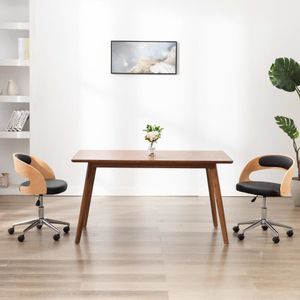 vidaXL Eetkamerstoel - Draaibaar - Gebogen Hout - Kunstleer - Zwart
