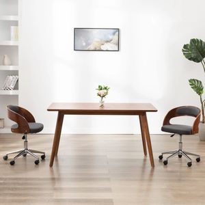 vidaXL - Eetkamerstoel - draaibaar - gebogen - hout - en - stof - grijs