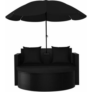 vidaXL-Tuinbed-met-parasol-poly-rattan-zwart