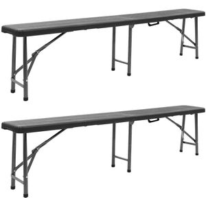 vidaXL - Tuinbanken - Inklapbaar - Zwart - HDPE - Set van 2