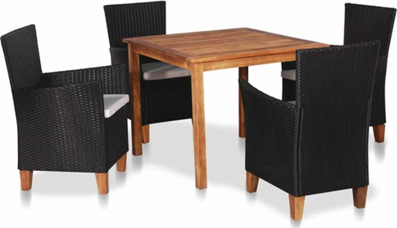vidaXL 5-tlg. Garten-Essgruppe Poly Rattan Schwarz und Braun