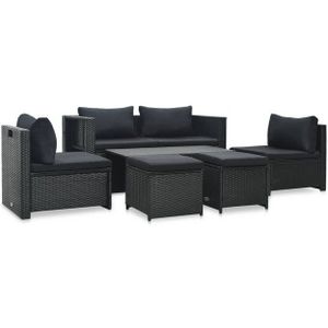 6-tlg. Garten-Lounge-Set mit Auflagen Poly Rattan Schwarz vidaXL