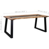 VidaXL Eettafel 180x90x75 cm Massief Acaciahout en Glas