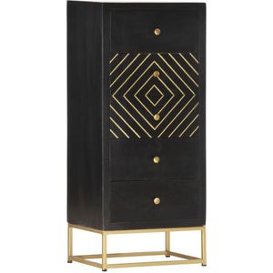 VidaXL Ladekast 45x30x105 cm Massief Mangohout Zwart/Goud