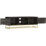 vidaXL-Tv-meubel-120x30x40-cm-massief-mangohout-zwart-en-goudkleurig