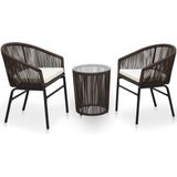 VidaXL 3-delige Bistroset met Kussens - PE-rattan Bruin