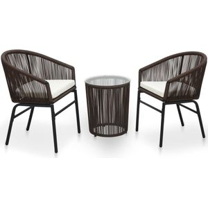vidaXL - 3-delige - Bistroset - met - kussens - PE-rattan - bruin
