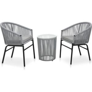 vidaXL 3-tlg. Bistro-Set mit Kissen PE-Rattan Grau