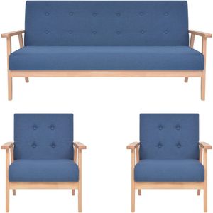 vidaXL 3-tlg. Sofagarnitur Stoff Blau