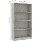 vidaXL Boekenkast met 4 schappen 80x24x142 cm bewerkt hout betongrijs