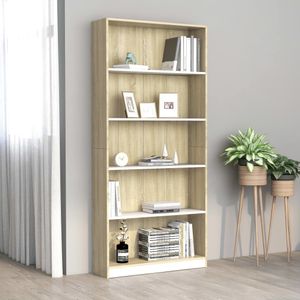 vidaXL Boekenkast 5 vakken wit Sonoma eiken 80x24x175 cm spaanplaat - 800923