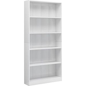 vidaXL-Boekenkast-5-schappen-80x24x175-cm-bewerkt-hout-hoogglans-wit