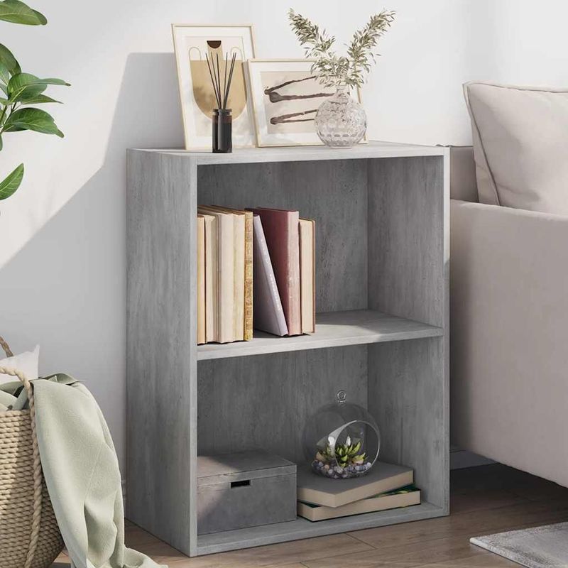 vidaXL Bücherregal 2 Fächer Betongrau 60x30x76,5 cm Holzwerkstoff