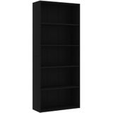 VidaXL Boekenkast 5 Schappen 80x30x189 cm Spaanplaat Zwart