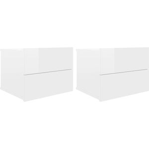 VidaXL Nachtkastjes 2 st 40x30x30 cm - Hoogglans Wit