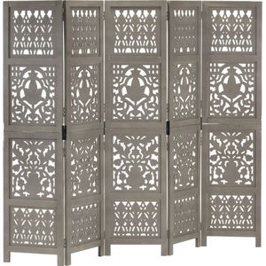 vidaXL 5tlg. Raumteiler Handgeschnitzt Grau 200×165cm Mango Massivholz