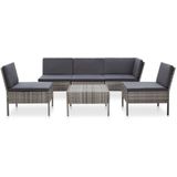 VidaXL 6-delige Loungeset met Kussens - Poly Rattan Grijs