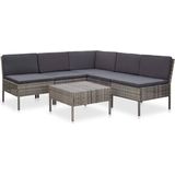 VidaXL 6-delige Loungeset met Kussens - Poly Rattan Grijs